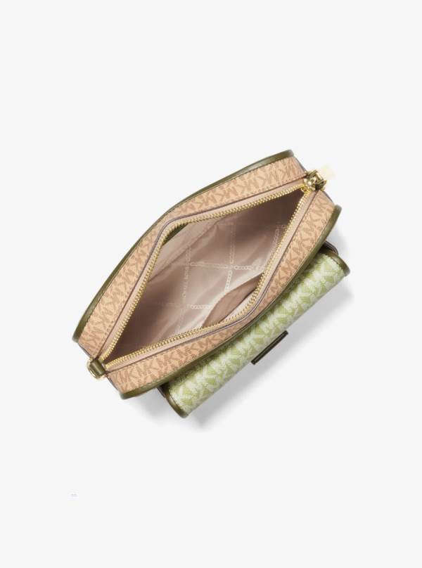 Damske Spojková Taška Michael Kors Bradshaw Medium Color-Block Graphic Logo Camera Svetlo Olivovo Zelená Hnede - Kabelky Michael Kors Obchod | ZUKLI-2945